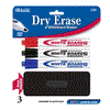 BAZIC 3 Asst. Colors Chisel Tip Dry-Erase Markers w/ Eraser (Product of USA)