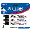 BAZIC Black Chisel Tip Dry-Erase Markers (3/Pack) (Product Of USA)