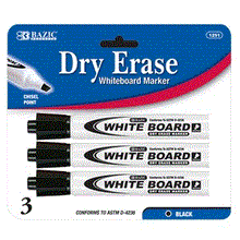 Load image into Gallery viewer, BAZIC Black Chisel Tip Dry-Erase Markers (3/Pack) (Product Of USA)
