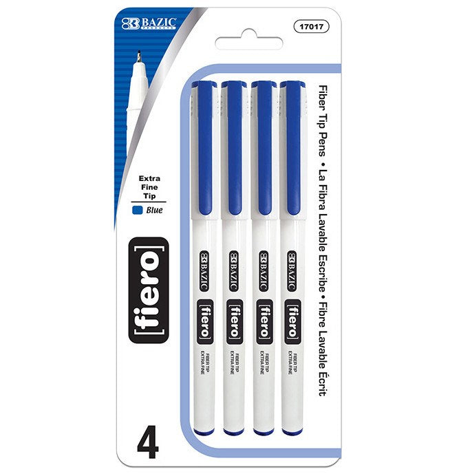 BAZIC Fiero Blue Fiber Tip Fineliner Pen (4/Pack) (Product Of USA)