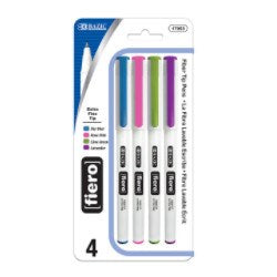 BAZIC Fiero Fancy Color Fiber Tip Fineliner Pen (4/Pack) (Product of USA)