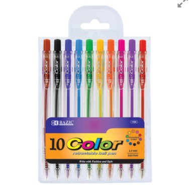 BAZIC 10 Color Retractable Pen (Product Of USA)