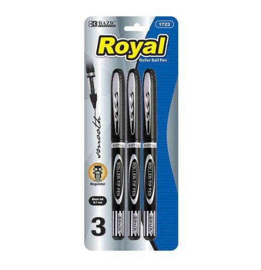 BAZIC Royal Black Rollerball Pen (3/Pack) (Product of USA)