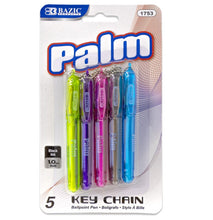 Load image into Gallery viewer, BAZIC Palm Mini Ballpoint Pen w/ Key Ring (5/Pack) (Product of USA)
