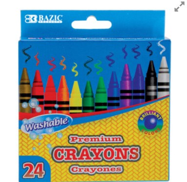 BAZIC 24 Color Washable Premium Crayons (Product Of USA)