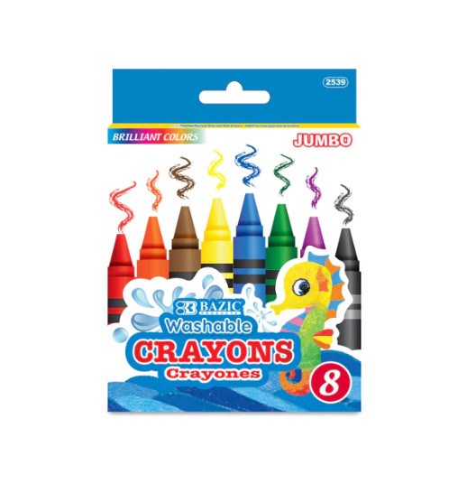 BAZIC 8 Color Washable Premium Jumbo Crayons (Product Of USA)