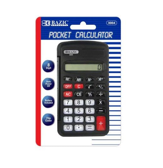 BAZIC 8-Digit Pocket Size Calculator w/ Flip Cover (Product Of USA)