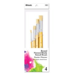 BAZIC Round Natural Bristle Stencil Brush (4/Pack) (Product of USA)