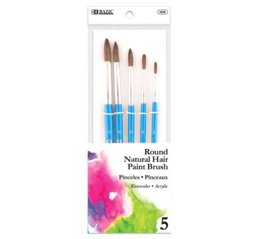 BAZIC Round Natural Hair Paint Brush (5/Pack) (Product of USA)