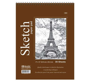 BAZIC 9" X 12" Top Bound Spiral Sketch Pad (Product of USA)