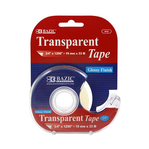 BAZIC 3/4" x 1296" Transparent Tape with Dispenser (Product of USA)