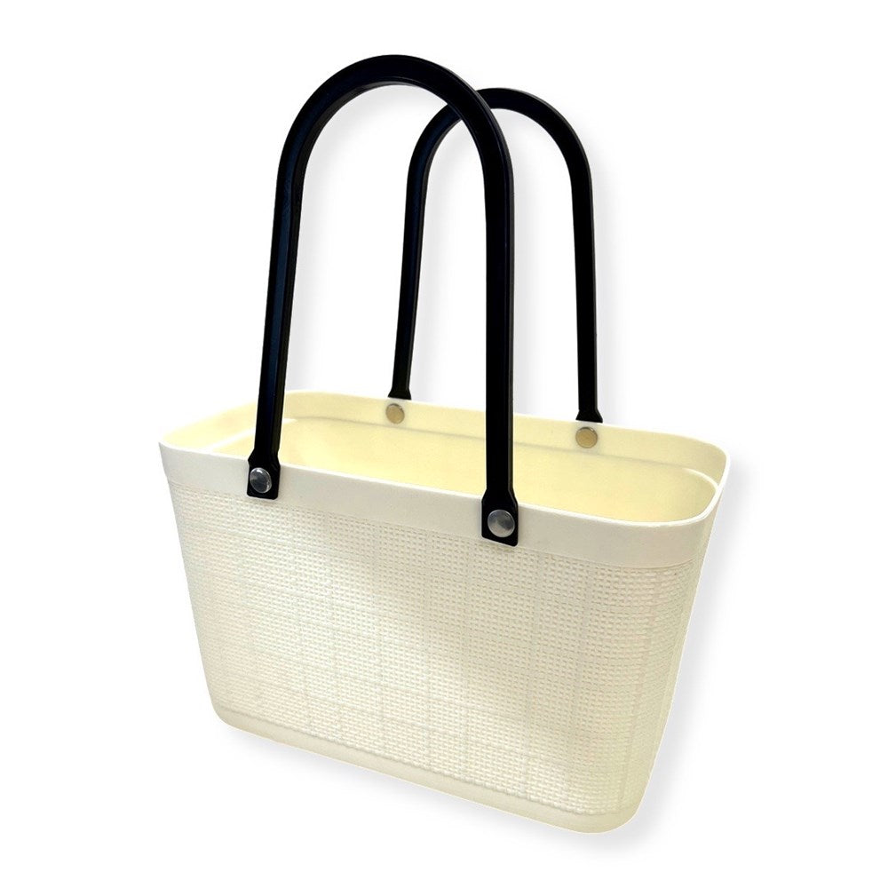 Linen patterns white Shopping basket with handl...