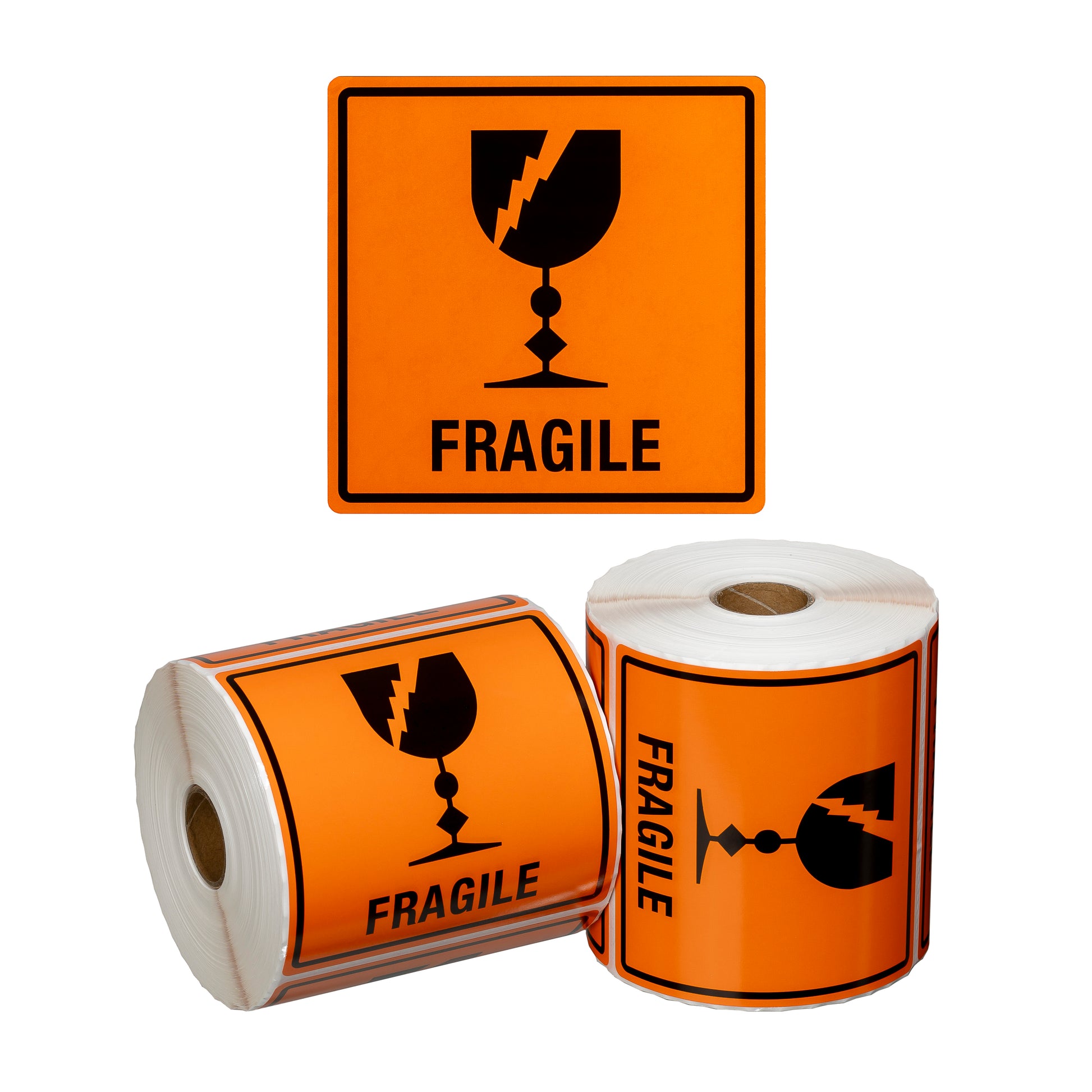 Handling Label Fragile - Orange/Black, 99mm x 99mm (500)