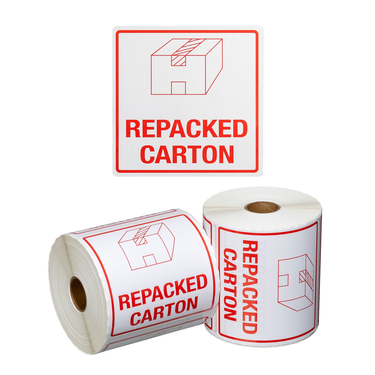 Handling Label Repacked Carton - White/Red, 99mm x 99mm (500) 