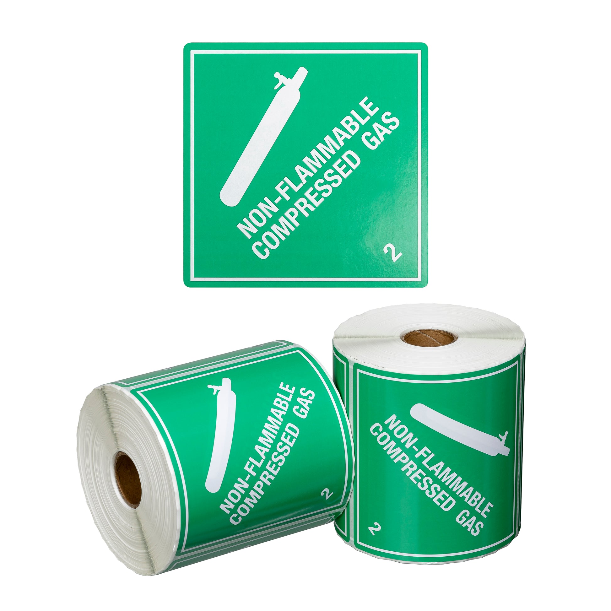 DG Label Non Flammable Compressed Gas 2.2 - Green/White, 99mm x 99mm (500)