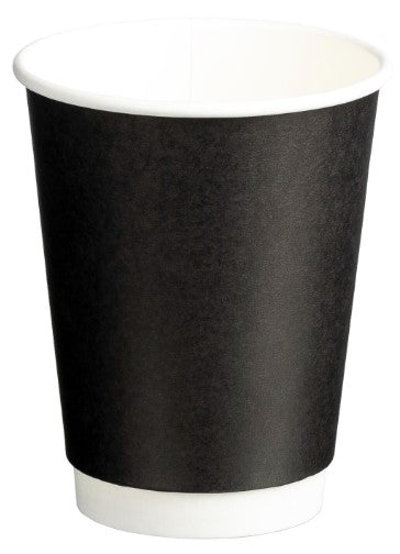 Double Wall PE Paper Cups - Black, 12oz, 390ml (500) *90mm Diameter