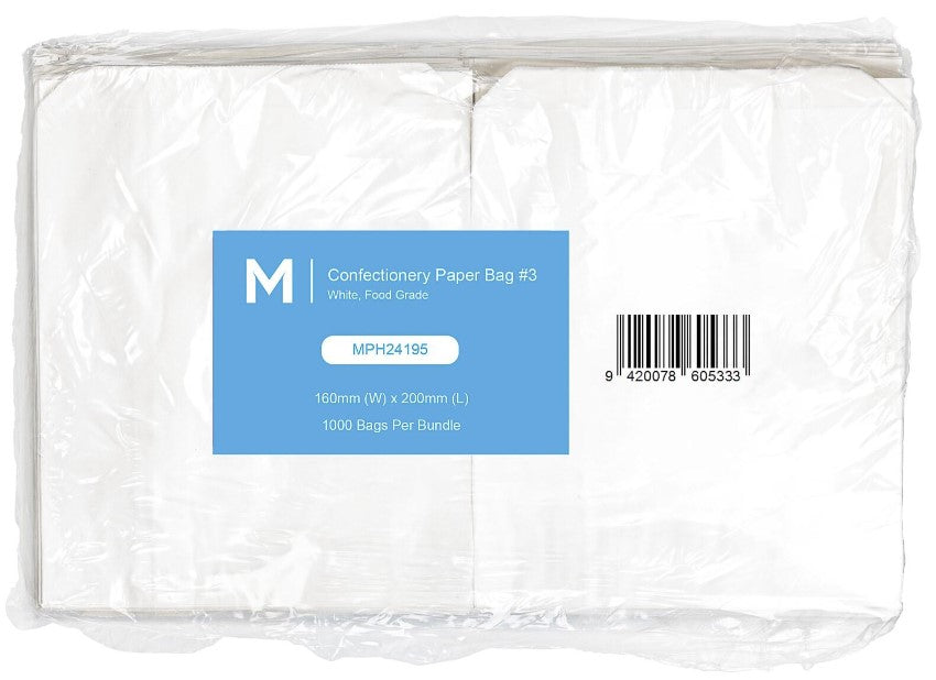 Confectionery Paper Bag #3 - White, 160mm x 200mm, 40gsm (1000) 