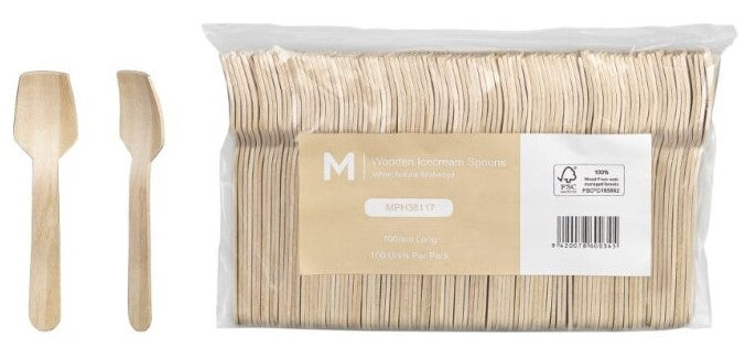 Wooden Icecream Spoon - Natural, 100mm Long, FSC 100%® (1000)  