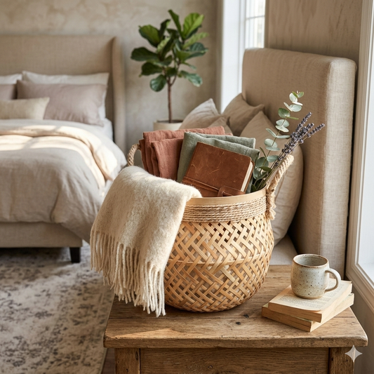 Rope Trim Bamboo Storage Basket 25x25cm