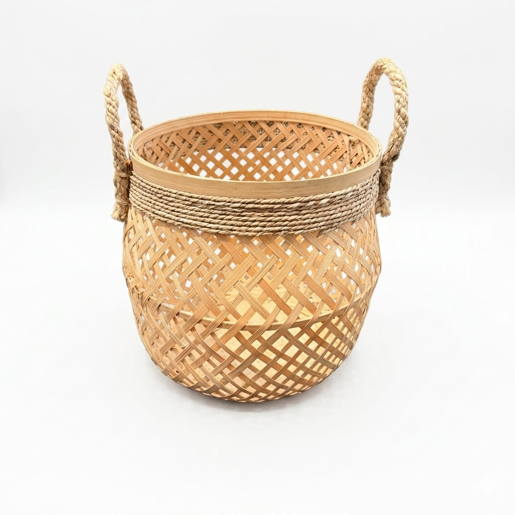 Rope Trim Bamboo Basket 28x28cm – GoodThings