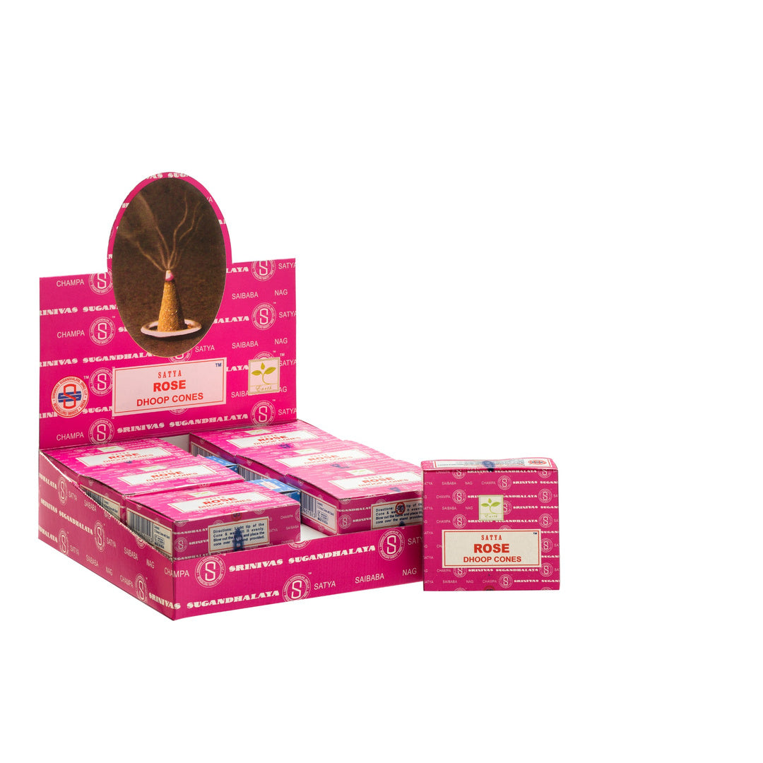 Satya Dhoop Cones Rose – Box of 12 Packs