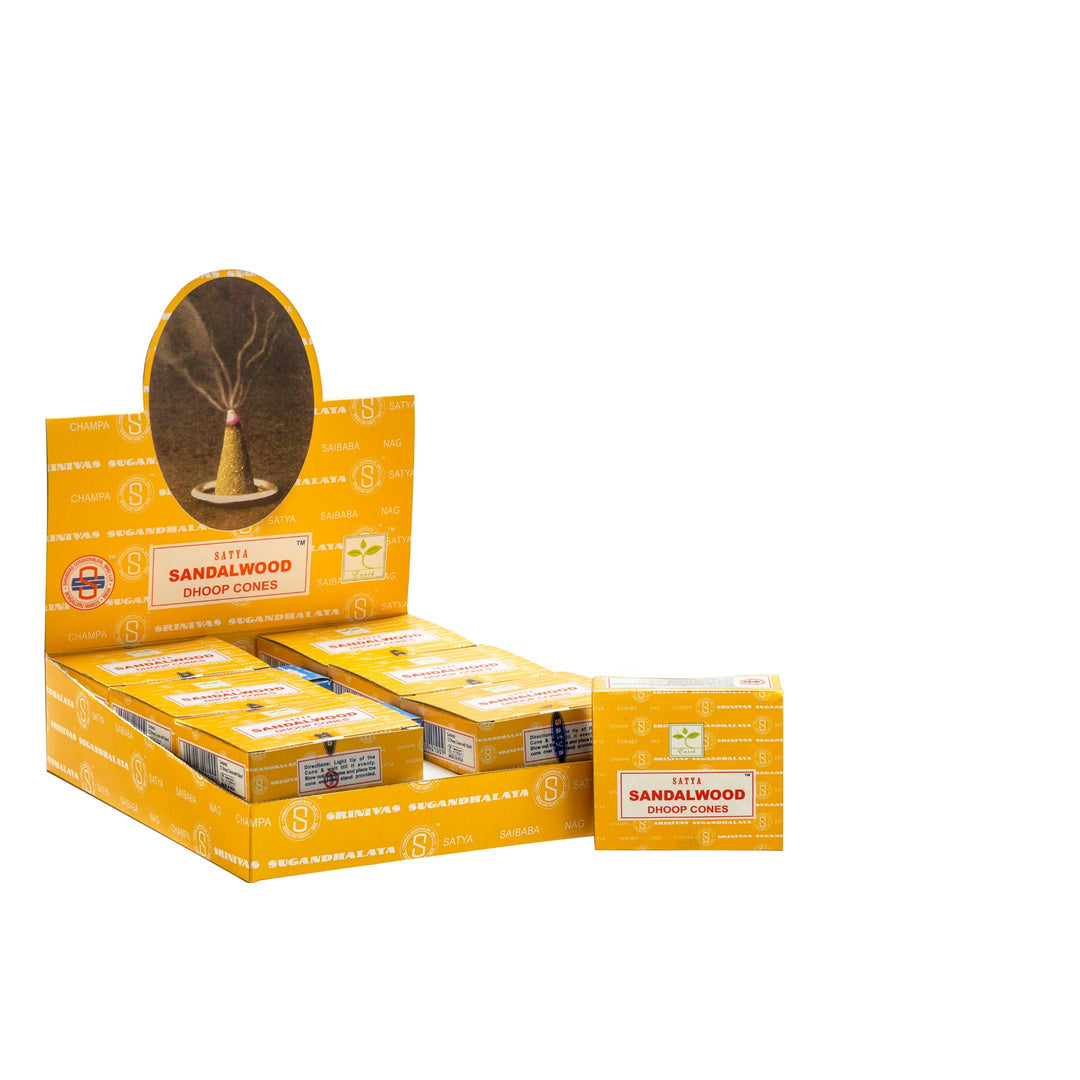 Satya Dhoop Cones Sandal Wood – Box of 12 Packs
