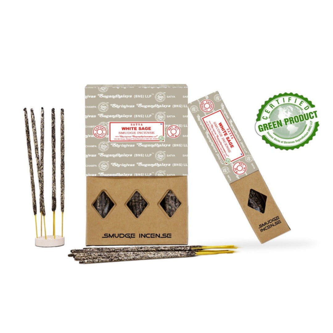 Satya White Sage Smudge Incense Sticks 25g – Pack of 12