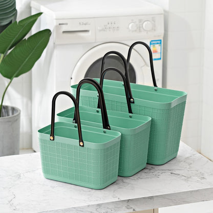 Linen patterns Green Shopping basket with handl...