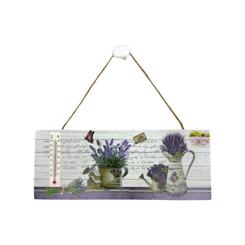 Wood Wall Hanging with Thermometer - Lavender
