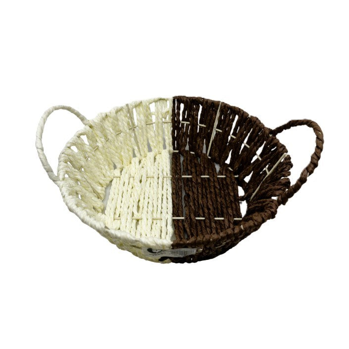 Handmade Paper Thread Basket With Handle- Round (L)