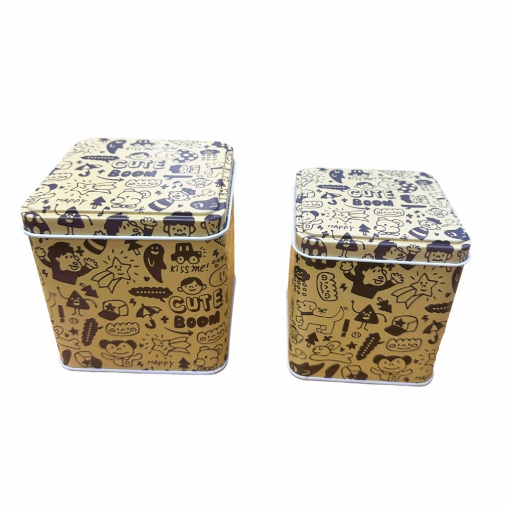 Tin Box Set Of 2 Cute/ Tin Containers