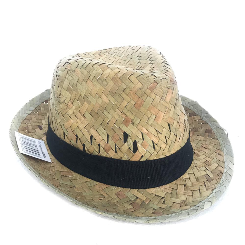 Flax/Seagrass Fedora Hat Hole with black band