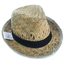 Load image into Gallery viewer, Flax/Seagrass Fedora Hat Hole with black band
